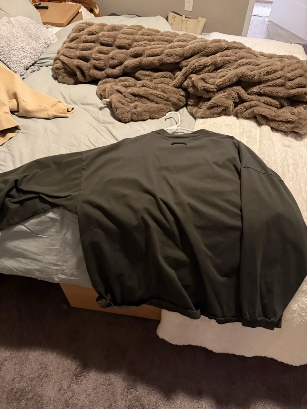 Essentials Olive Crewneck Sweatshirt with Subtle Chest Patch